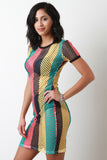 Fishnet Colorblock Crew Neck Cover Up Mini Dress