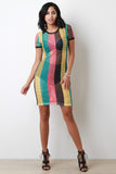 Fishnet Colorblock Crew Neck Cover Up Mini Dress