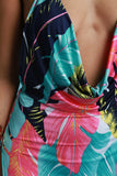 Multi-Color Tropical Plunge Neck Maxi Dress