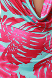 Tropical Leaf Plunge Neck Maxi Dress