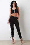 French Terry Side Lace Up High Rise Pants