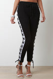 French Terry Side Lace Up High Rise Pants