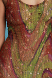 Laser Eyelet Cutout Swirl Mesh High Slit Maxi Dress