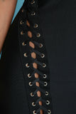 Eyelet Lace Up V-Neck Bandage Midi Dress