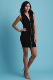 Turtleneck Eyelet Lace Up Zip Up Front Mini Dress