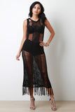 Sleeveless Shredded Knit Tassel Cover Up Maxi Dress
