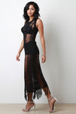 Sleeveless Shredded Knit Tassel Cover Up Maxi Dress