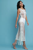 Sleeveless Shredded Knit Tassel Cover Up Maxi Dress