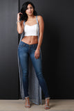 Metallic Loose Knit Sleeveless Longline Cardigan