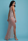 Metallic Loose Knit Sleeveless Longline Cardigan