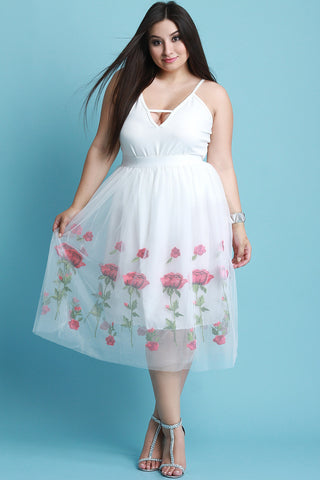 Floral Embroidered Tulle A-Line Skirt
