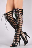 Patent Strappy Open Toe Lace-Up Gladiator Heel