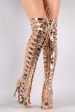 Patent Strappy Open Toe Lace-Up Gladiator Heel