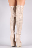 Slashed Over-The-Knee Platform Wedge Boots