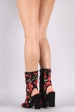 Embroidered Lace Up Peep Toe Booties
