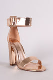 Metallic Patent Ankle Strap Chunky Heel