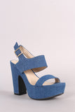 Denim Open Toe Chunky Platform Heel