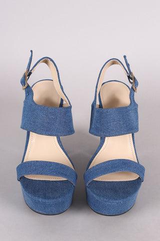 Denim Open Toe Chunky Platform Heel