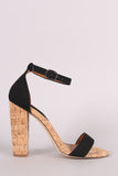 Suede Ankle Strap Open Toe Chunky Cork Heel