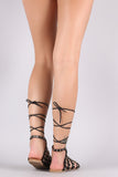 Studded Caged Lace-Up Flat Sandal