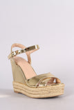 Metallic Patent Crisscross Espadrille Platform Wedge