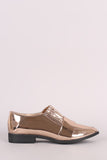 Qupid Mirrored Metallic Almond Toe Oxford Flat