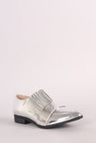 Qupid Mirrored Metallic Almond Toe Oxford Flat