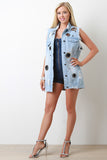 Grommet Embellished Distressed Denim Longline Vest