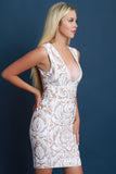 Filigree V-Neck Bandage Mini Dress