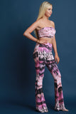 Cracked Tie Dye Print Two Piece Flare Pants Set