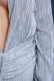 Satin Accordion Pleated Plunging Neck Wide Leg Jumpsuit