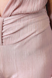 Satin Accordion Pleated Plunging Neck Wide Leg Jumpsuit
