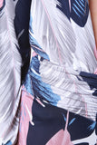 Leaf Print Plunging Neck Wide Leg Jumpsuit