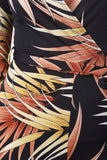 Leaf Print Surplice Waist Sash Wide Leg Jumpsuit