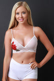 Floral Applique Mesh Lace Scallop Trim Bralette Top