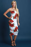 Strapless Jersey Knit Floral Midi Dress