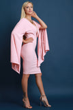 Plunging Neck Open Cape Sleeve Midi Dress