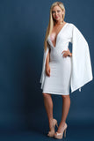 Plunging Neck Open Cape Sleeve Midi Dress