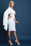 Plunging Neck Open Cape Sleeve Midi Dress
