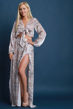 Snake Print Self-Tie Long Sleeve Crop Top