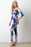 Galaxy Print Choker Bardot Jumpsuit