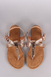 Metallic Strappy Crisscross Slingback Thong Flat Sandal