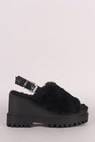 Wild Diva Lounge Faux Fur Lug Sole Slingback Platform Wedge
