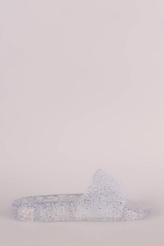 Wild Diva Lounge Glitter Jelly Open Toe Slide Sandal