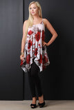 Semi-Sheer Floral Mesh Handkerchief Hem Top