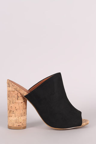 Suede Peep Toe Slip On Mule Cylindrical-Heel