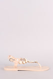 Faux Pearl Embellished T-Strap Thong Flat Sandal