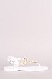 Faux Pearl Embellished T-Strap Thong Flat Sandal