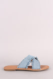 Crisscross Frayed Denim Slide Sandal