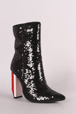 Sequin Pointy Toe Rectangle Light Bulb Heeled Boots